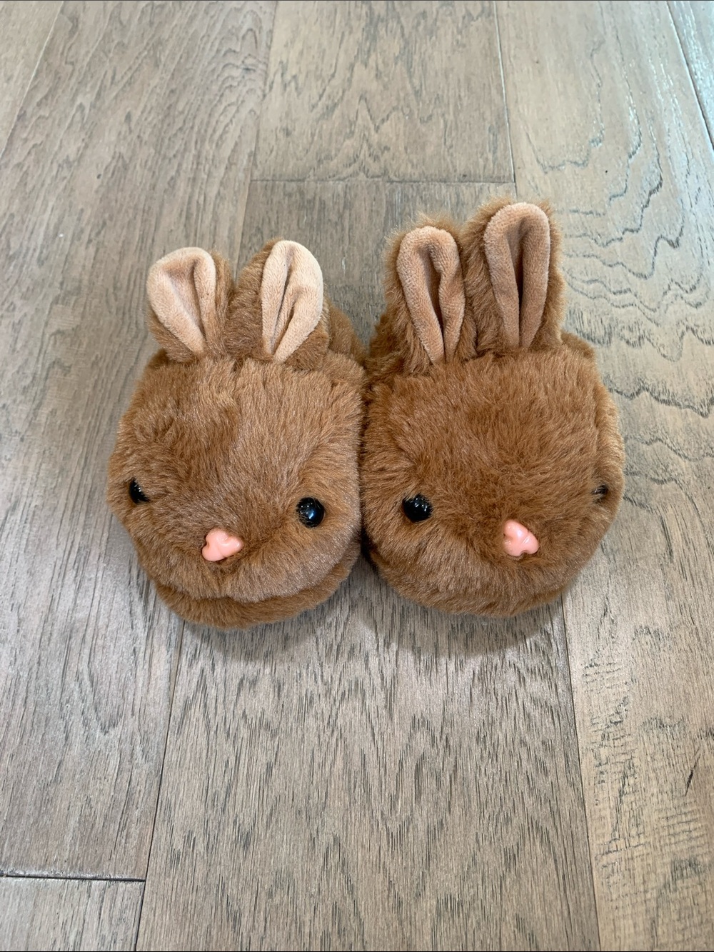 Olivia & Kate Brown Bunny Plush Slippers with Pink Nose Toddler Medium